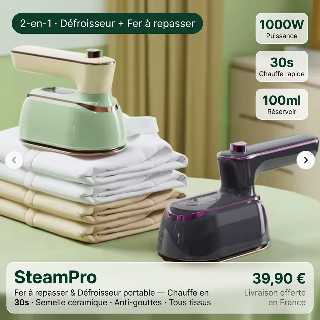SteamPro - Fer à repasser Défroisser 2-en-1 portable