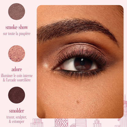 Les trois teintes : smoke show, adore et smolder